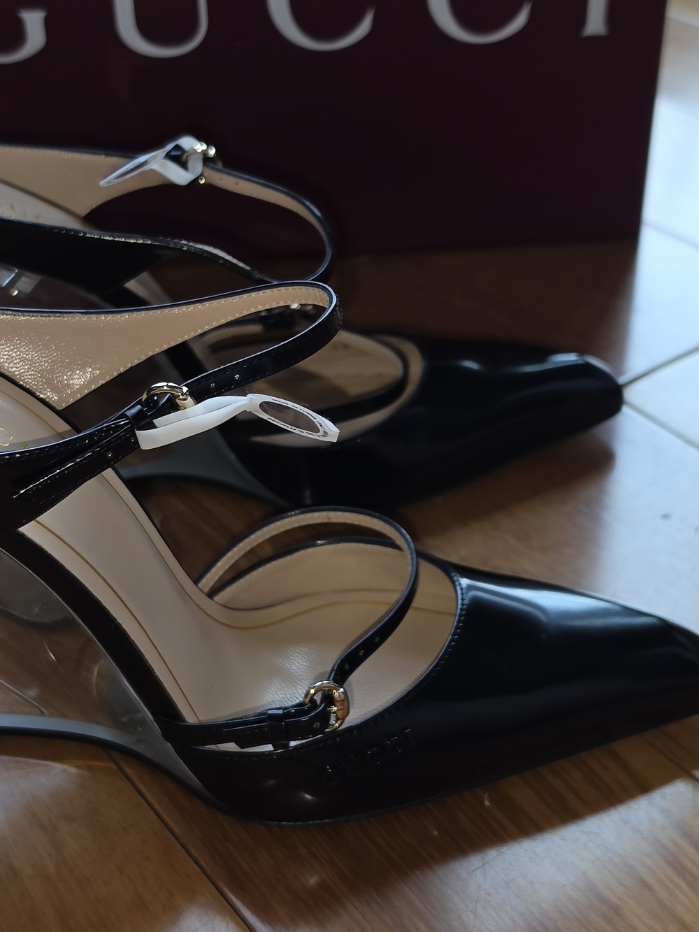 Gucci Black Patent Leather and Clear Wedge Heels - Picture 6 of 7
